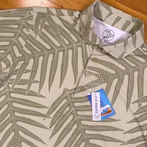 FIVE BIRDIES Medium Golf Polo Shirt Fern Leaf Print Smart Temp Cooling